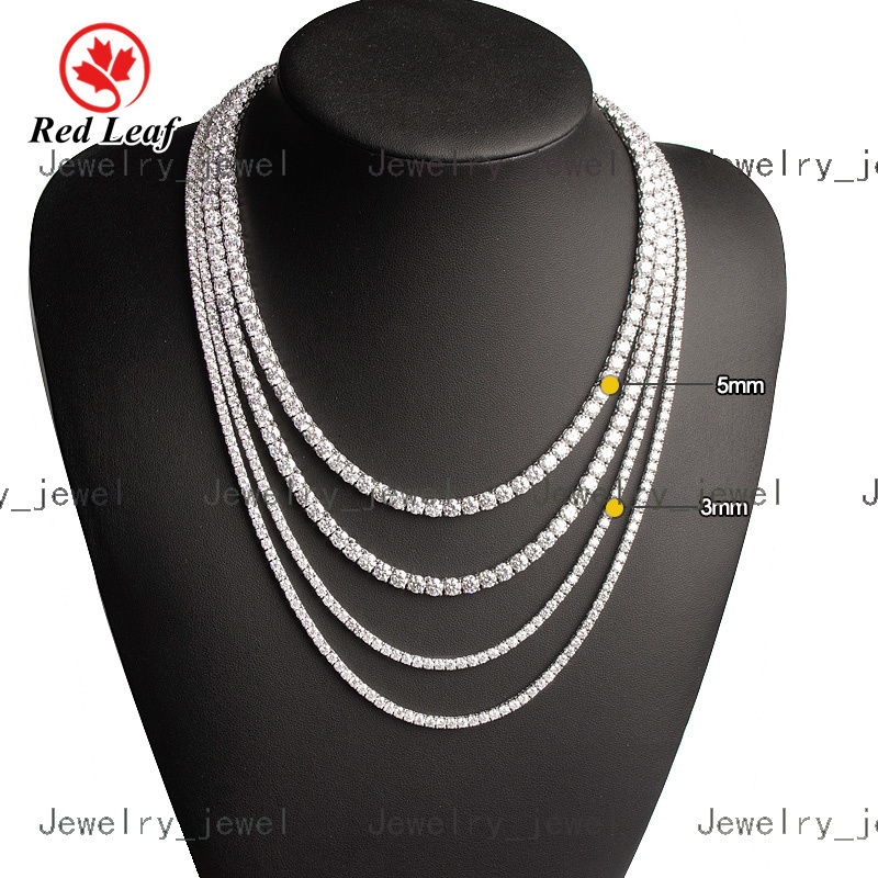 Redleaf Pass Diamond Tester 3mm 4mm 5mm Moissanite Tennis Necklace 925 Sterling Silver Hip Hop Tennis Chain