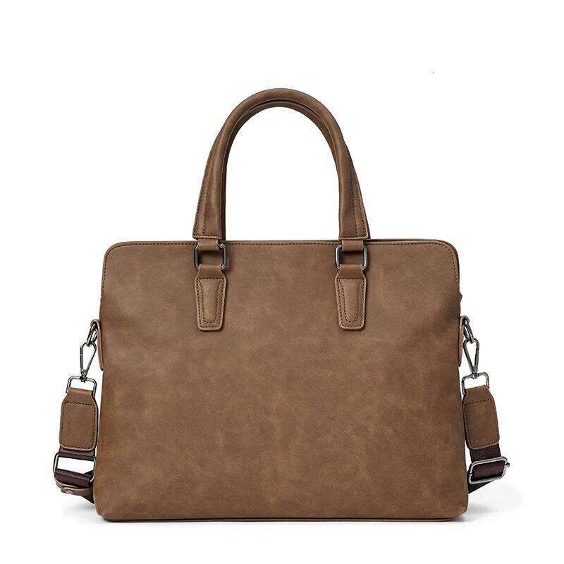 OLOEY Business Big Vintage PU Leather Luxury Bag Shoulder Casual Briefcase Multifunctional 14 Inch Computer File Bag Men Handbag