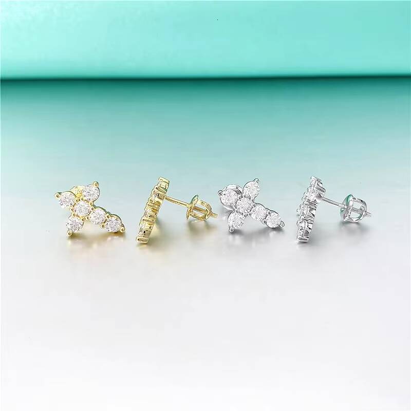 925 Silver Cross Style Earrings VVS Silicon Stone Iced Out Stud Earrings Special Law Tester Premium Jewelry