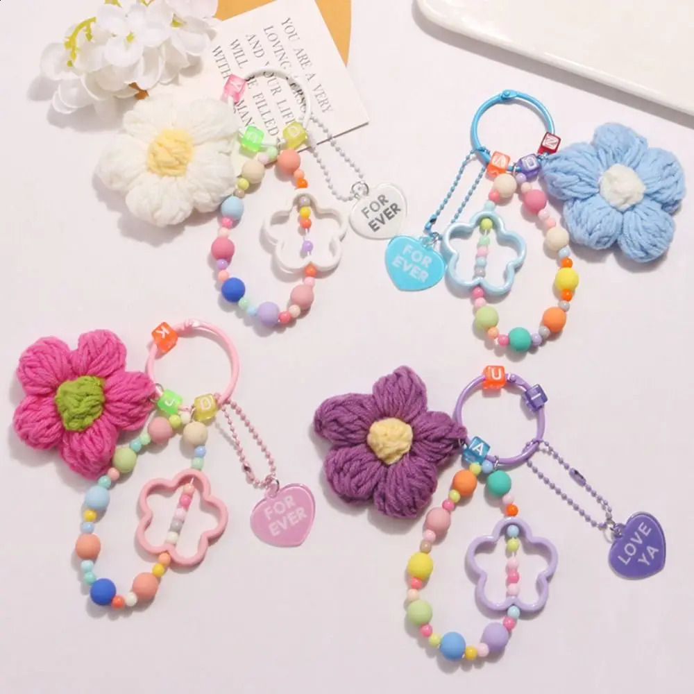 Colorful Bag Pendant Keychain Handmade knitted Five-petaled Flowers Handbag Charm Acrylic Purse Decoration Attractive Keyring 250811