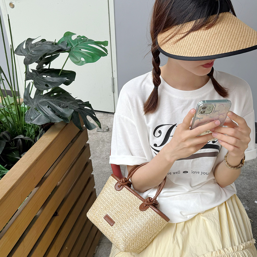 Summer Vacation Photo Beach Style Straw Handheld Crossbody Stylish Knot Basket Woven Bag for Women ddmymarket