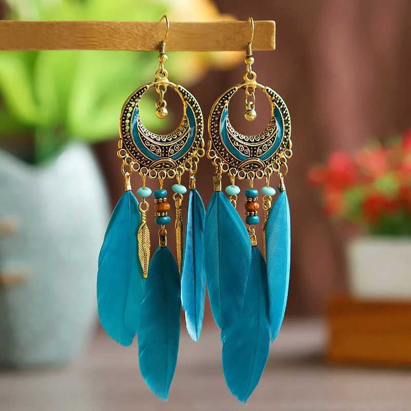Bohemian Long Feather Dangle Earrings For Women Beach Beaded Handmade Geometric Enamel Drop Wedding Earrings Pendientes Y250812