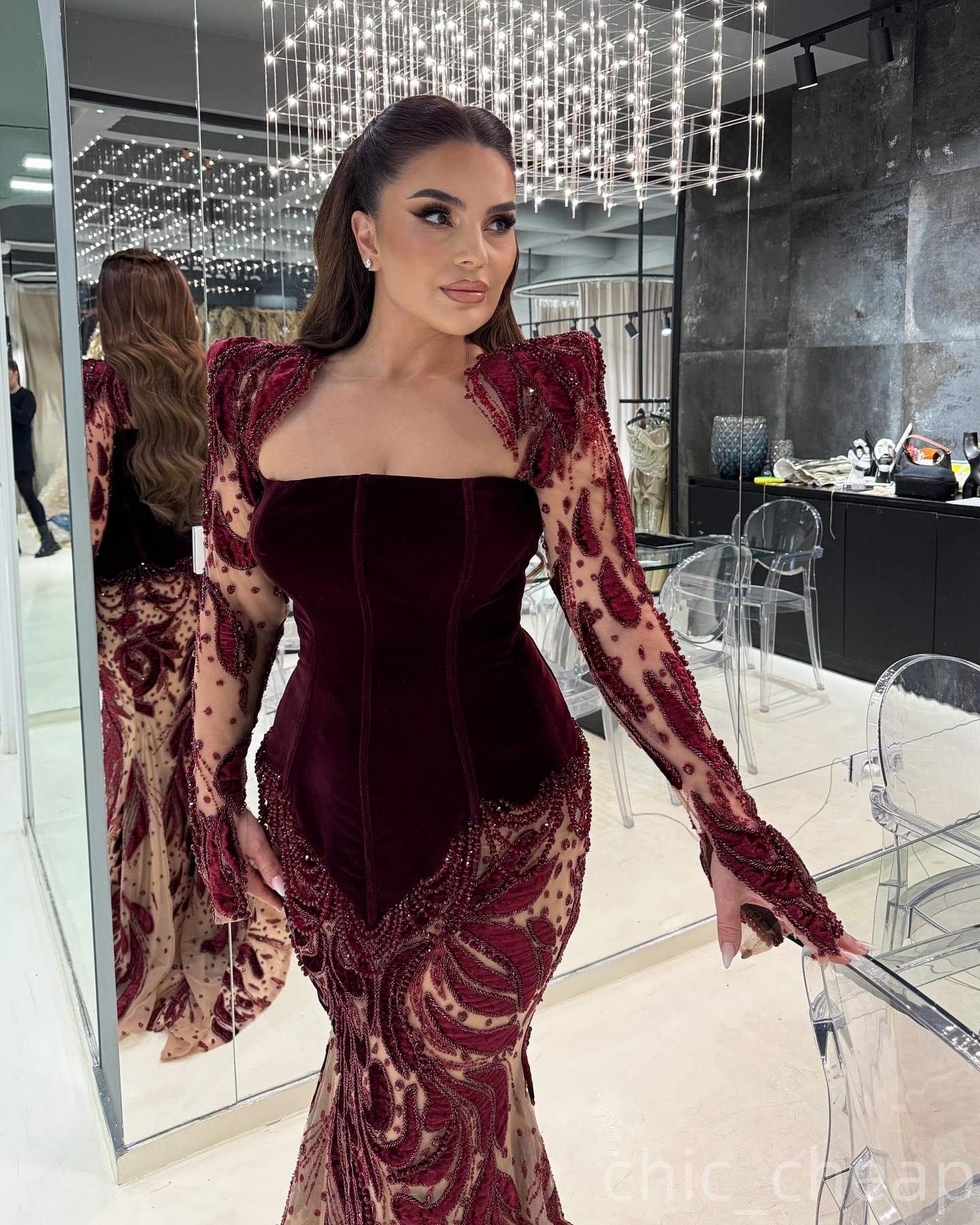Arabic Mermaid Burgundy Evening Dresses Crystals Beaded Floral Lace Prom Formal Party Second Birthday Engagement Gowns Plus Size Dress For Special Occ