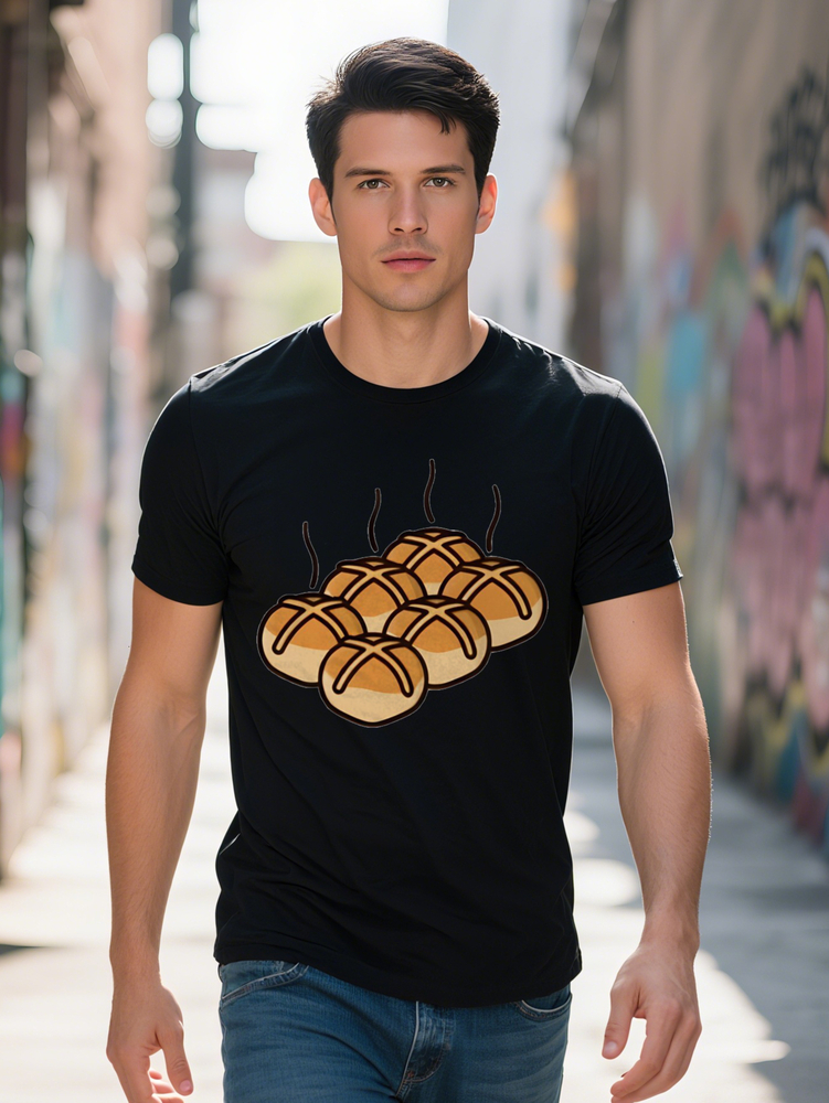 Men S Crew Neck T-Shirt with Bread Graphic Print Black Soft Fabric Regular Fit Perfect Summer Attire Ideal Gift