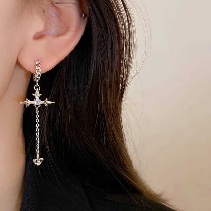 Cool Rhinestone Zircon Cross Earrings for Women Korean Fashion Long Tassel Earring Girls Daily Birthday Party Y2k Jewelry Gifts Y250812
