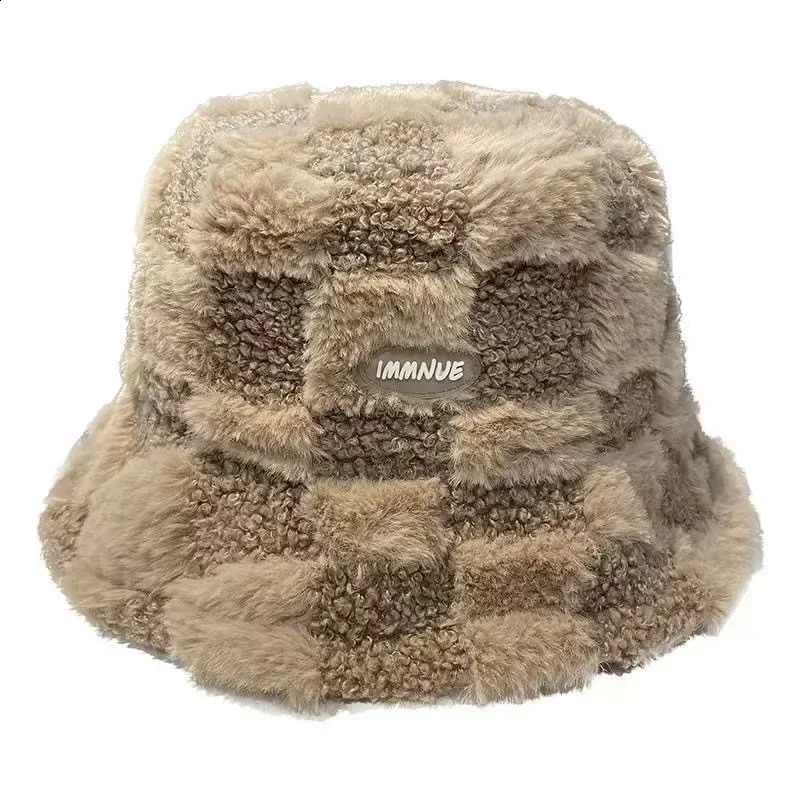 Warm Soft Outdoor Fisherman Hat Winter Stitching Color Bucket Hat Women Faux Fur Chapeau Fishing Hat Lady Panama Gorras 250808