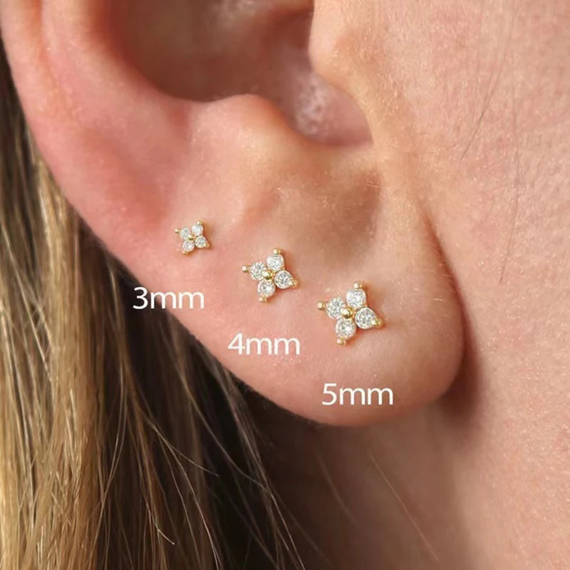 3Pcs/set Four Petals Zircon Flower Stud Earrings Set For Women Small Classic Versatile Piercing Earrings 3/4/5mm 250812