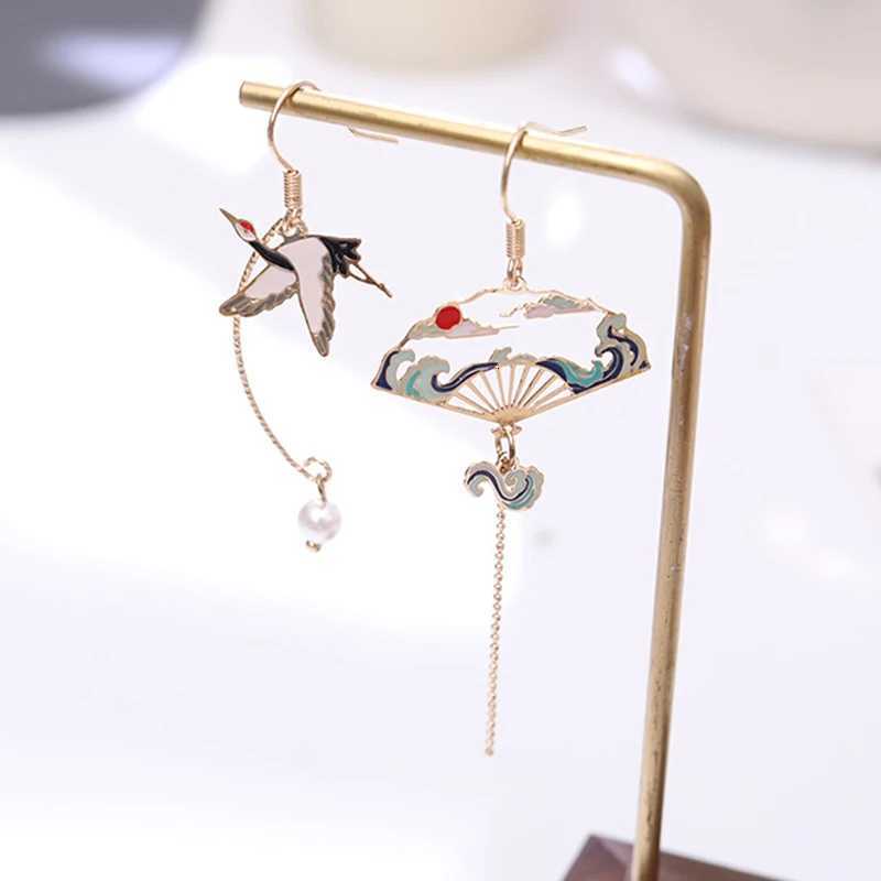 Chinese Style Cloud Crane Dangle Earrings For Women Asymmetric Long Tassel Cute Rabbit Flower Cartoon Earring Party Jewelry Gift Y250812