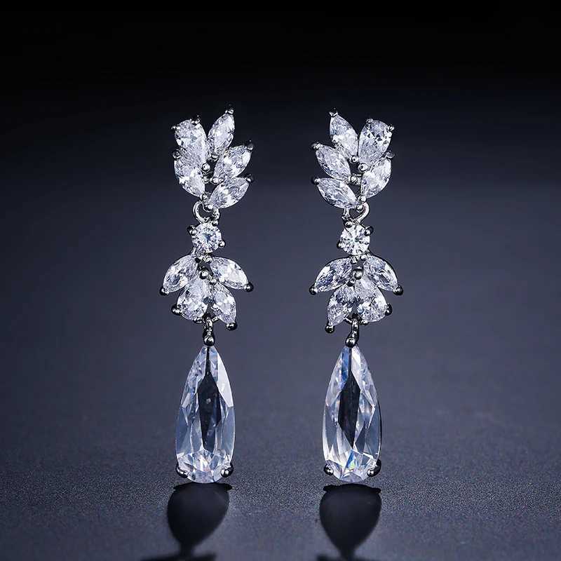 ZAKOL White Zircon Dangle Earrings for Women Shinny Water Drop Crystal Flower Pendant Earring Bridal Wedding Jewelry Y250812