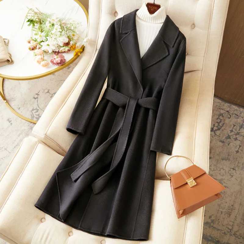 Double-Sided Cashmere Coat Women Mid-Length Slim Womens Woolen Coat 2025 New Lapel Autumn Winter Women Woolen Coat H486 Z250813