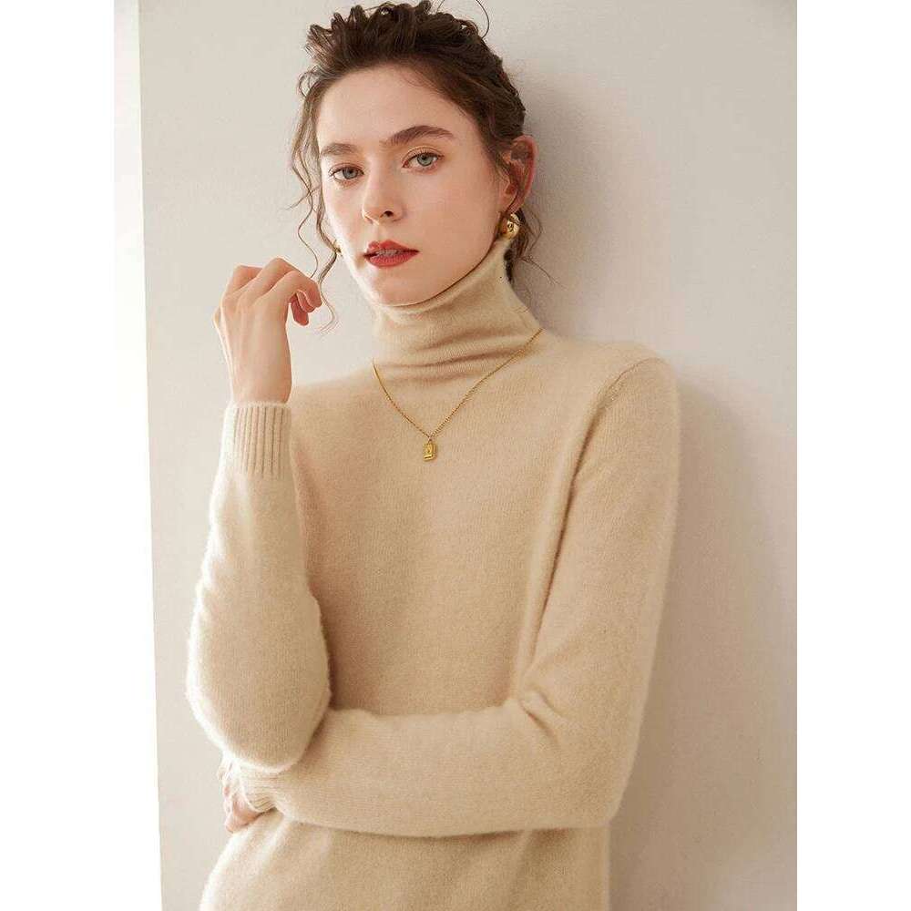 Autumn Winter Women's 100% Sweater Turtleneck Long Sleeve Pullover Base Cashmere Knitwear Soft Warm Comfy Clothing 250813