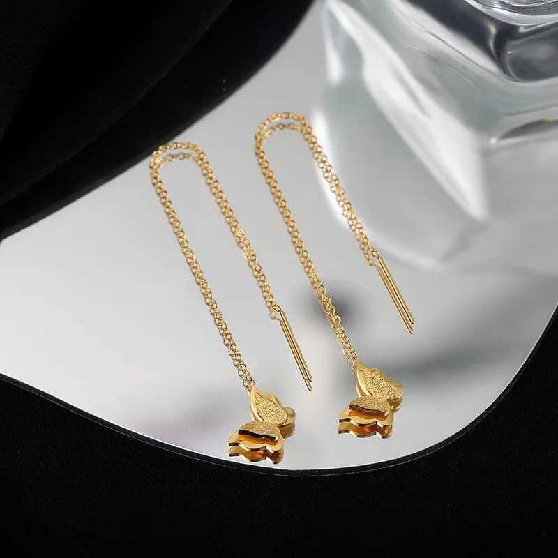 Butterfly niche design with trendy ear lines new and stylish long tassels for slimming and fashionable titanium steel earrings Y250812