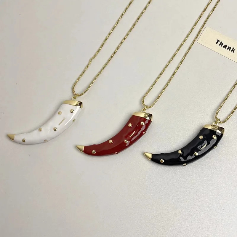 Enamel red black white horn pendant necklaces for women long necklaces jewelry in 250807