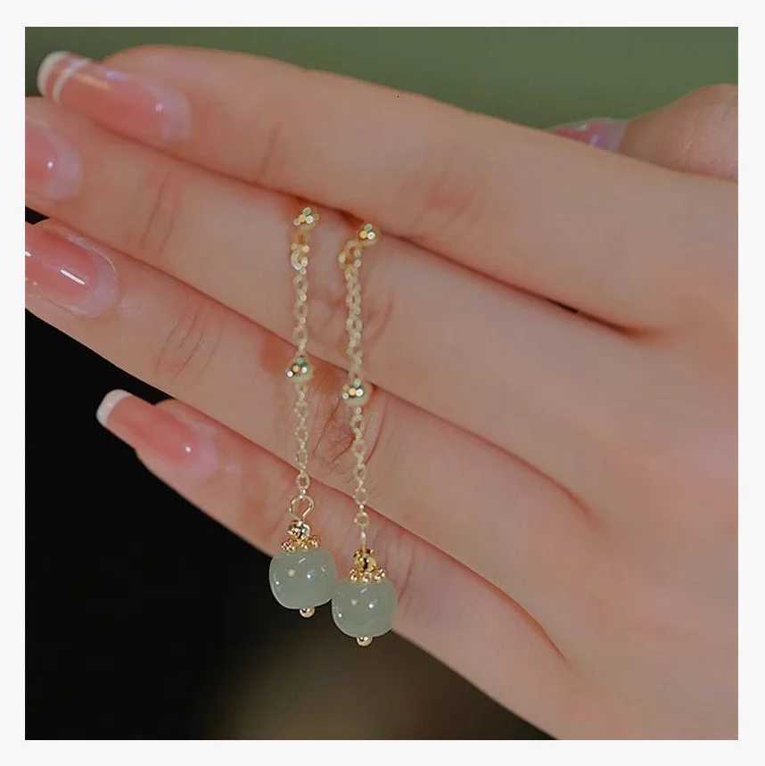 Imitation Hetian Jade Pearl Drop Earrings Ancient Chinese Style Hanfu Cosplay Accessories Ethnic Fashion Jewelry For Women Girls Y250812