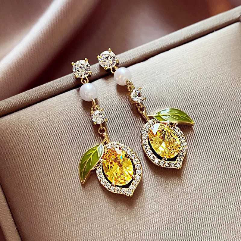 Exquisite Yellow Zircon Lemon Earrings For Women Fashion Personalized Daily Accessory Party Jewelry Birthday Anniversary Gifts Y250812