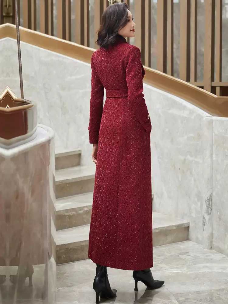 New Autumn Winter Woolen Overcoat For Women Elegant Fashion Turn-down Collar Single Breasted Bright Silk Wool Blended Coat Z250813