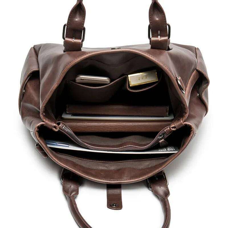 OLOEY Retro Briefcase Men Large Capacity Top-Handle Bags Luxury Bag With Strap Fashion Men's Crossbody Shoulder Messenger Bag Handbag