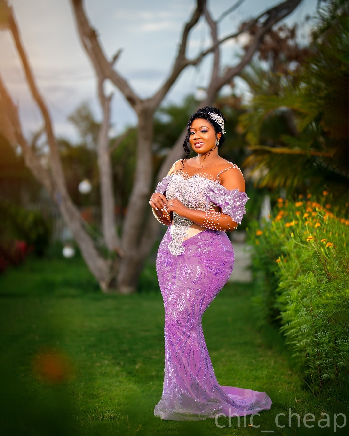 Mermaid Lilac Prom Dresses 2025 Crystals Beaded Flowers Sheer Neck Evening Formal Party Second Birthday Engagement Gowns Plus Size Dress For Special O