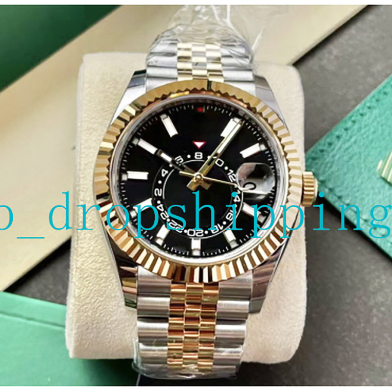 Man Watch 42mm Black Dial Automatic Mechanical Movement Ref.326933 Sky Inner Ring Work 18k Gold Two Tone Steel Strap Luminous Fashion Brand High-Quality Wristwatch