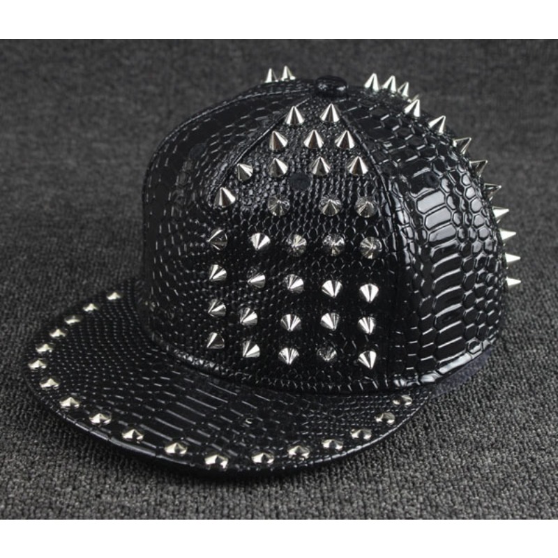 Rugged Couple's Leather Hat: Stylish Rivet Detailing for Men & Women Casual Sports Gear