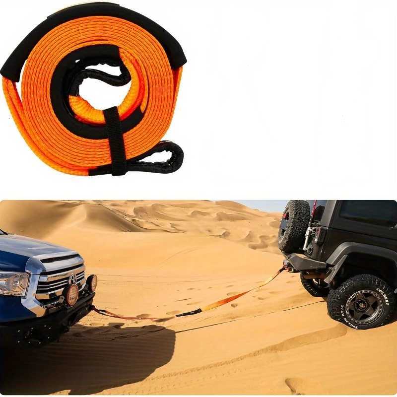 2Pcs Soft Shackles + Orange Tow Strap + Snatch Ring 5M8T Tow Rope Super Thick Sheath Strong Car Off-road Car Trailer Belt W250813