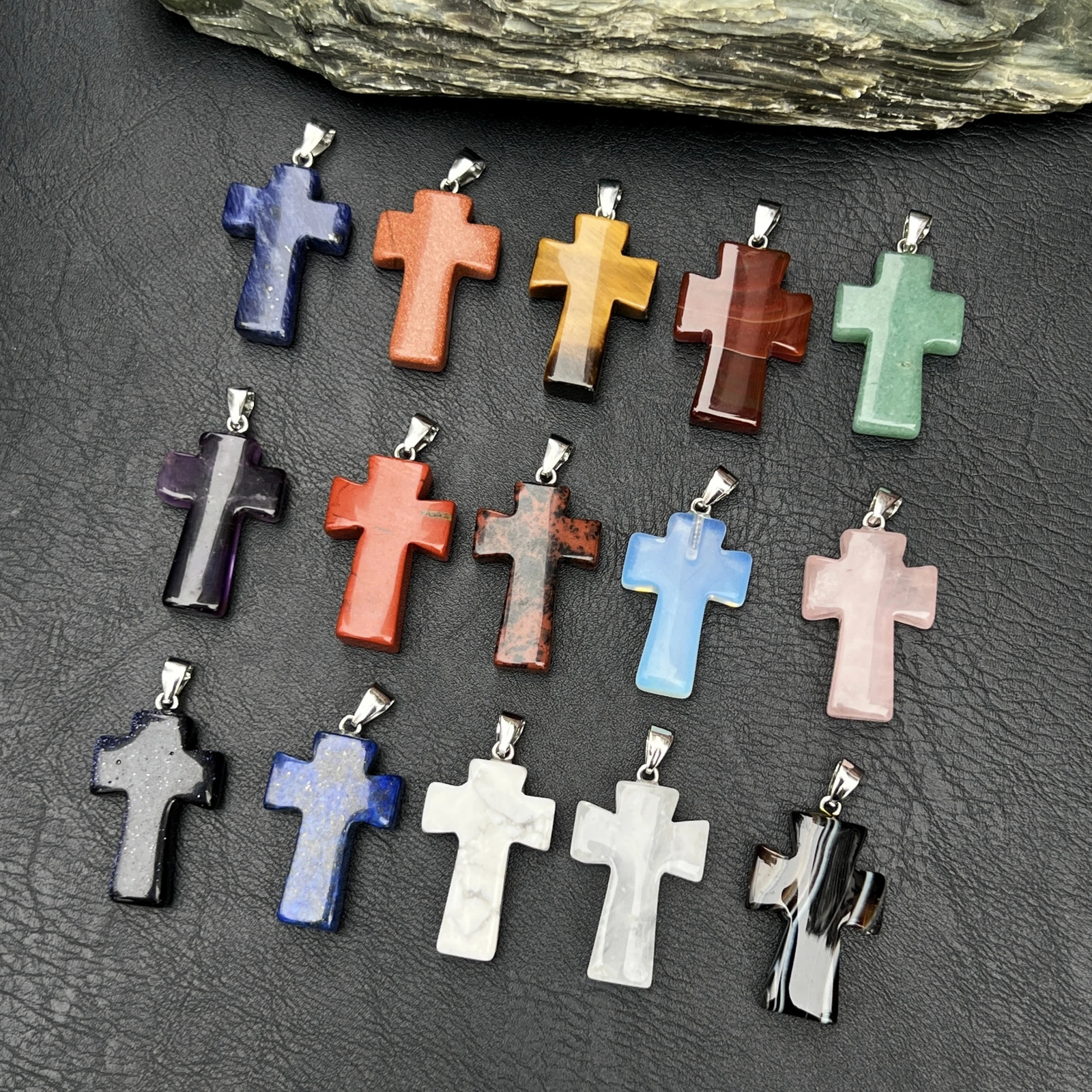 20PCS Wholesale Natural Stone Crystal Quartz Agates Cross Pendant For DIY Jewelry Making 250807
