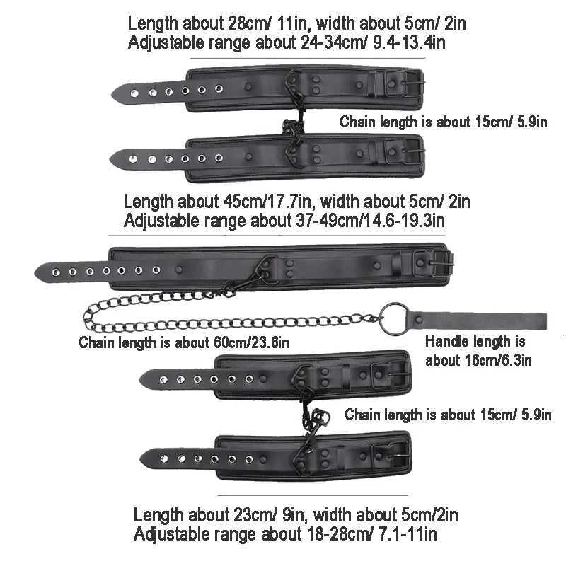 Black Genuine Leather Bdsm Bondage Set 3pcs Restraints Collars Ankle Cuffs Handcuffs For Sex Bondage Set Sex Toys For Adults XJ250813