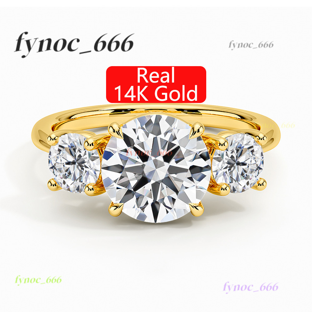 Fine Jewelry Manufacturer Women Valentines Day Gift Classic 4 Prong 3 Stone Moissanite Hollow 14K Gold Ring