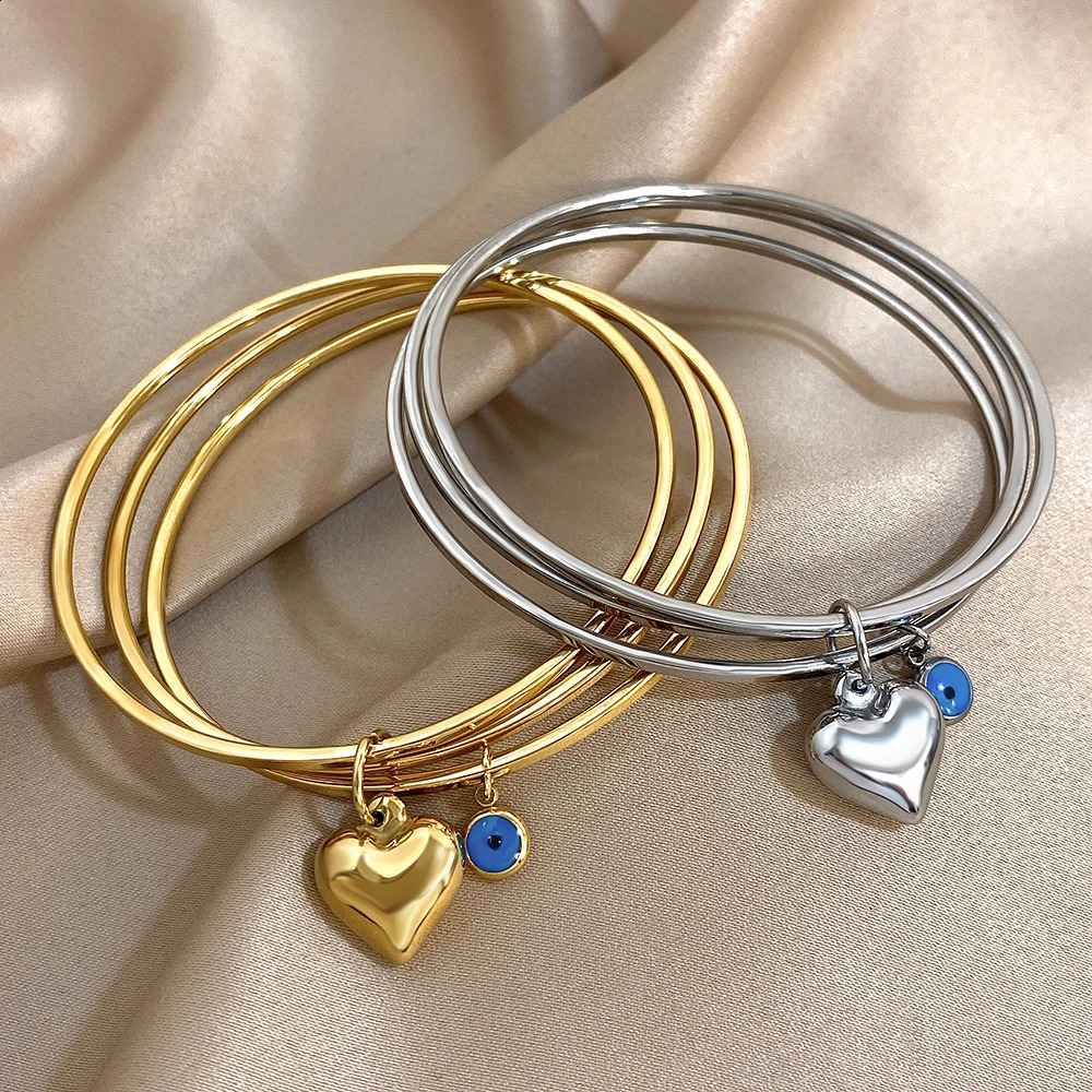 Classic s Heart Pendant Bangle for Women Multilayer Stainless Steel Stackable Thin Bangle Bracelet n Jewelry 250812