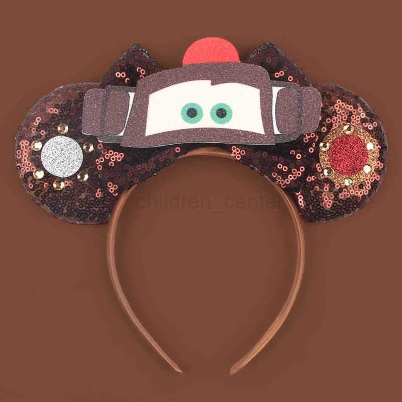 Disney Disney Anime Cars Ears Headbands Women Sequins Bow Hairband Girls Pixar 95 Lightning McQueen Hair Accessories Kids Headwear Gift W250813