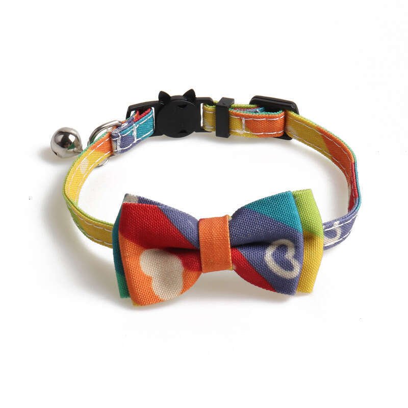 Jinjite New Pet Bow Collar with Bell Cat Safety Buckle Rainbow Universe Series