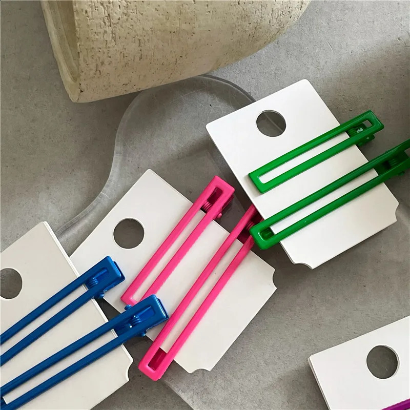 Fashion Neon Color Alloy Hair Clip Hollow Out Rectangle Barrette Solid Bright Color Hairpin Korean Side Hair Clip For Women Girl 250812