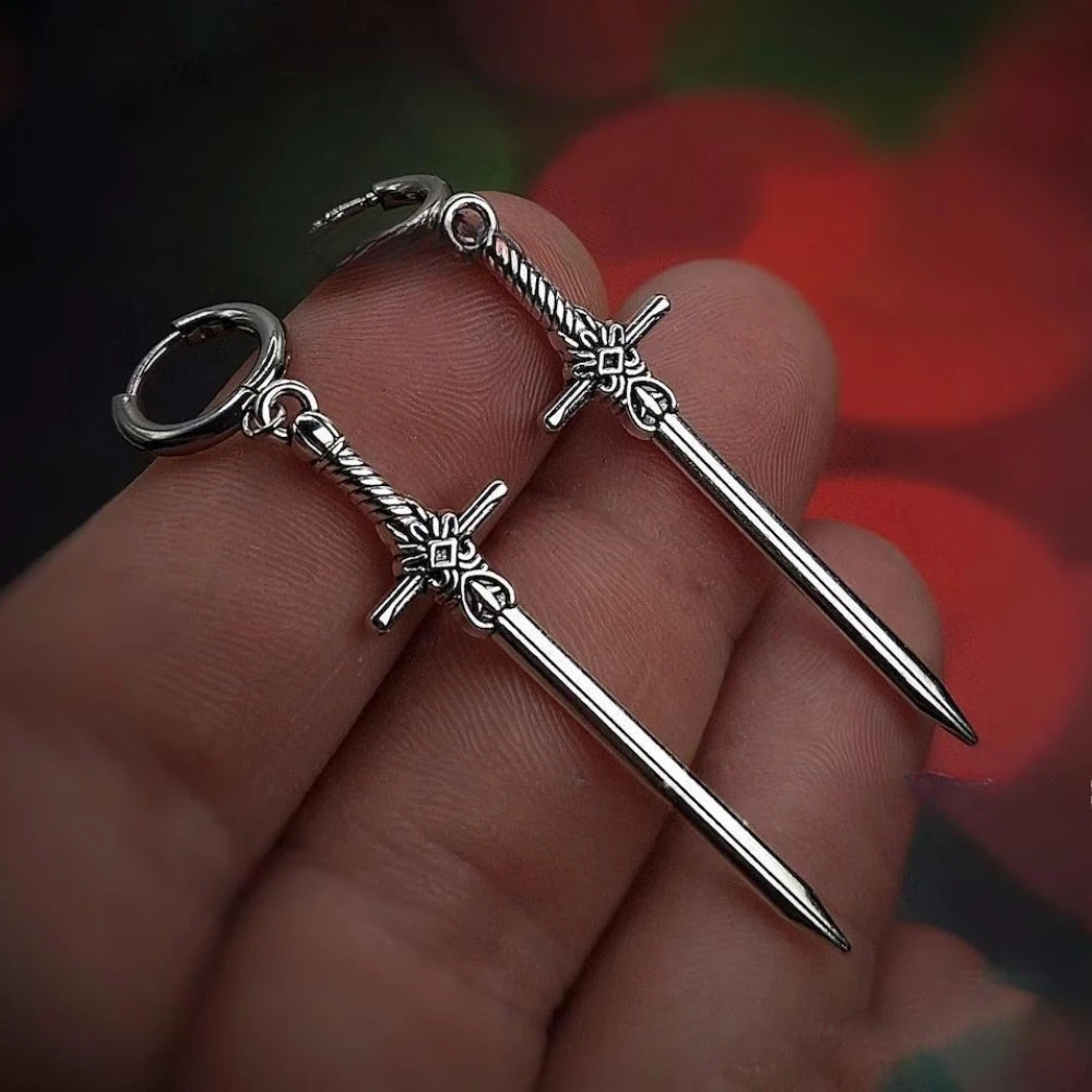 Personality n Punk Goth Style Sword Drop Dangle Earrings for Men Trend Hip Hop Rock Party Jewelry Y2K Accessories 250812