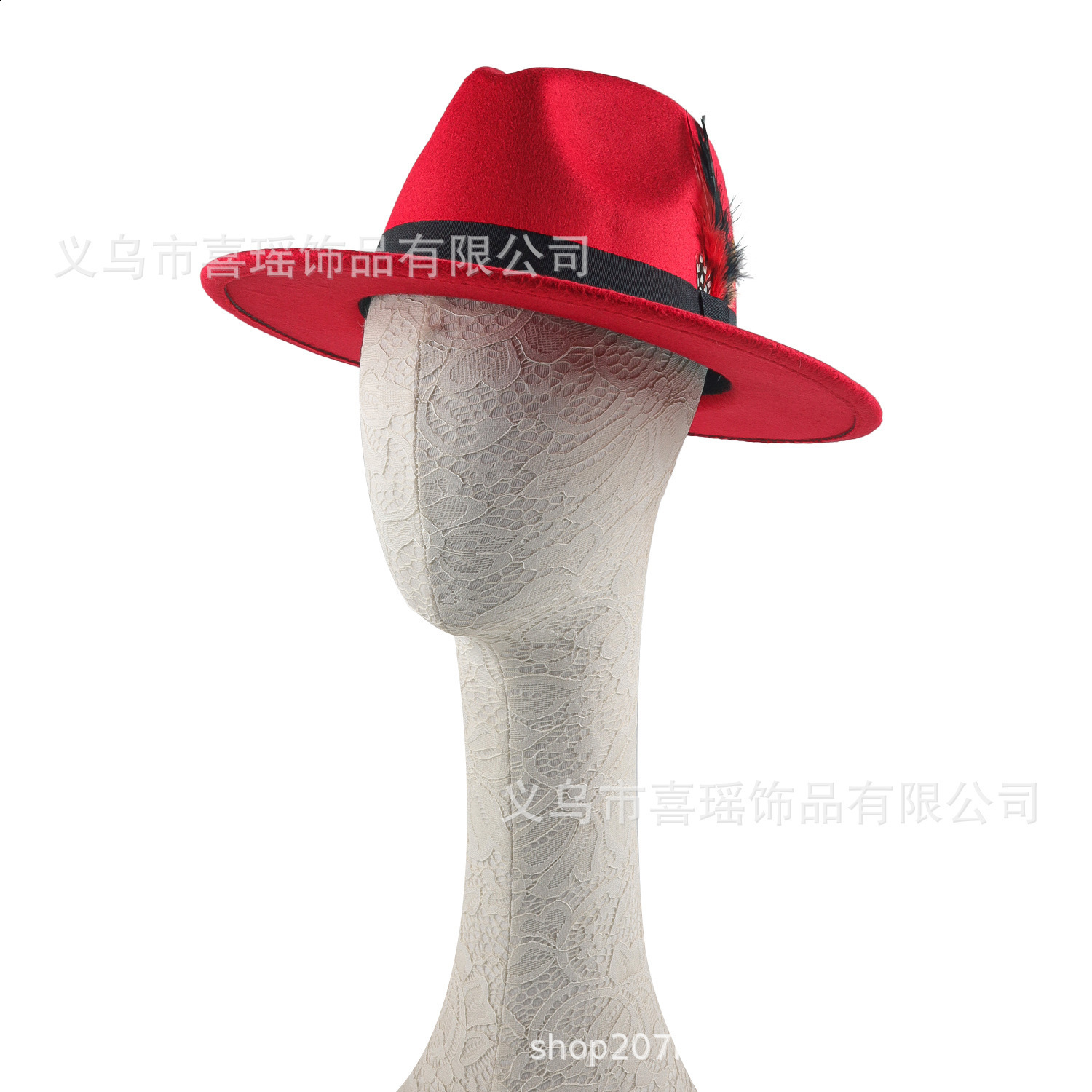 Vintage felt hat fedora pearl heart bow feather accessories mens hat wide brim hat wholesale 241011