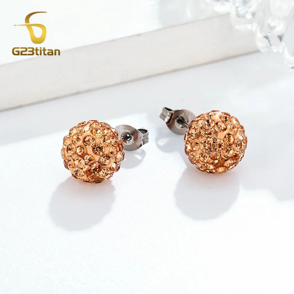 Colors Crystal Bead Polymer Clay Earrings G23 Ear Stud Micro Pave Rhinestone Disco Ball Hypoallergenic Piercing Jewelry 250812