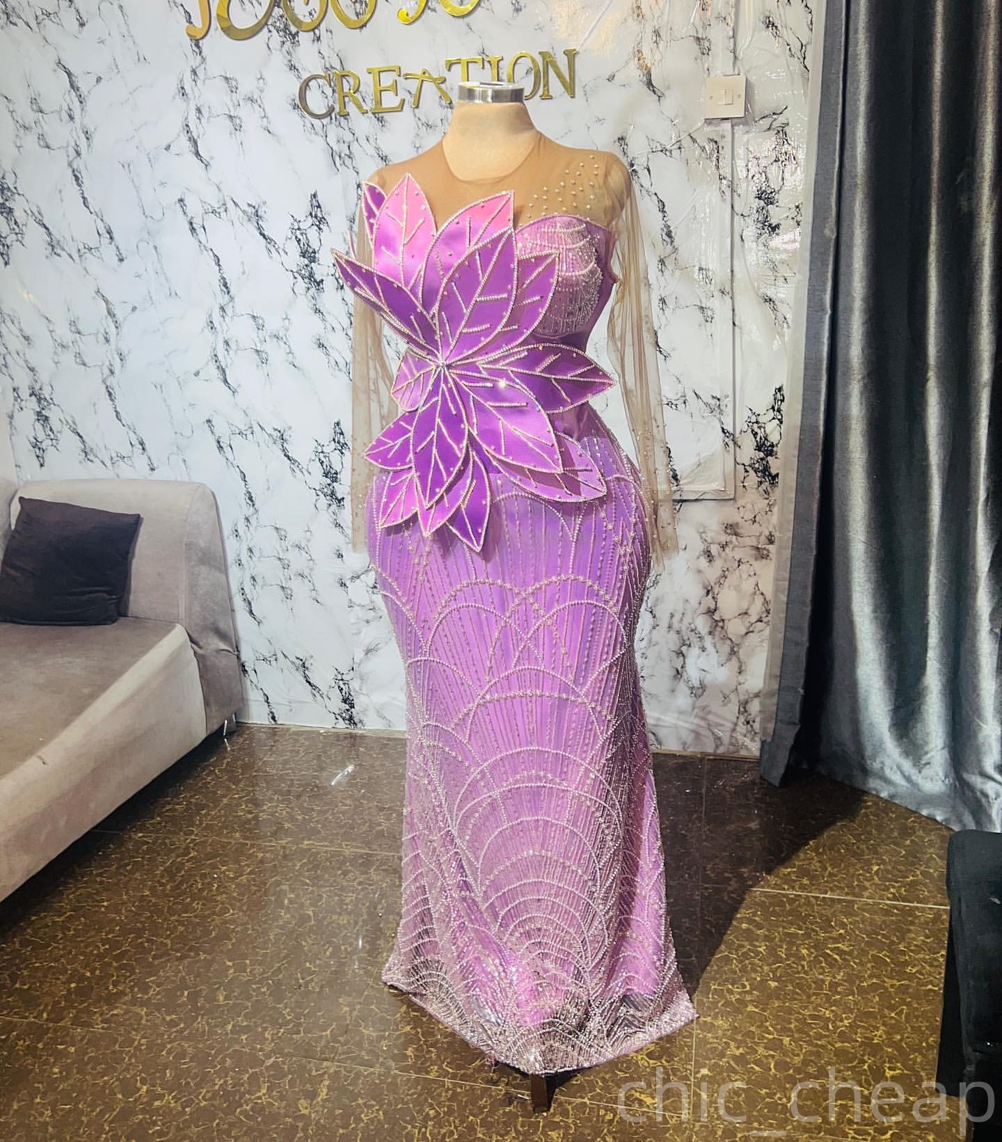 Lilac Sheath Prom Dresses 2025 Florals Crystals Sheer Neck Evening Formal Party Second Birthday Engagement Gowns Plus Size Dress For Special Occasions