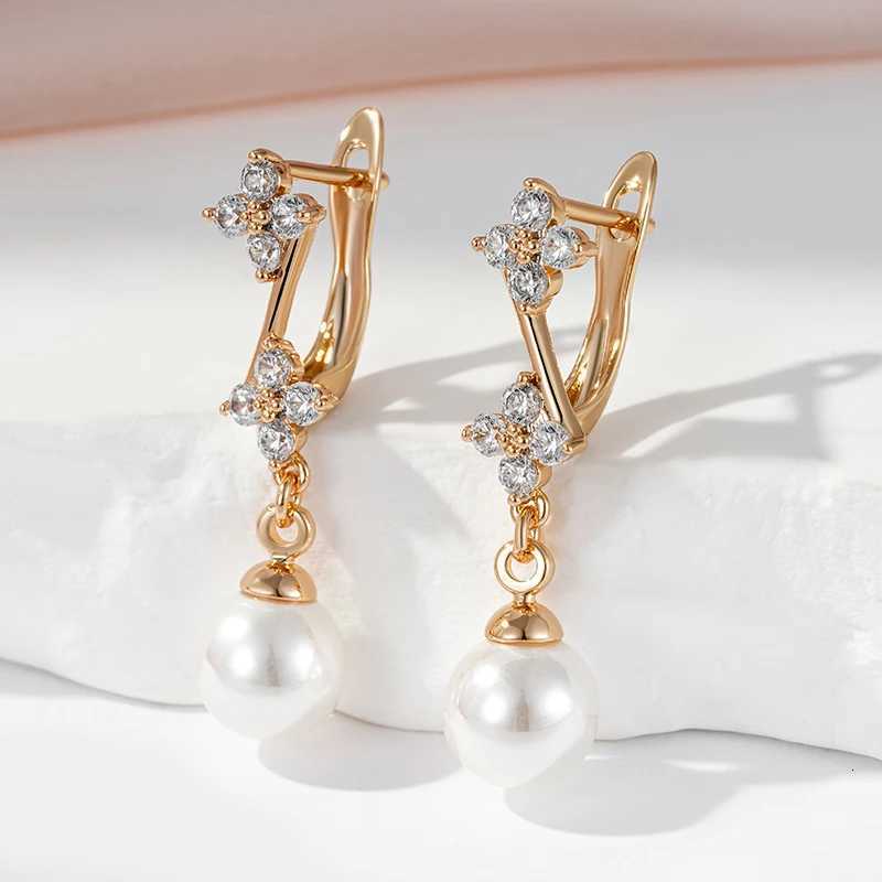 SYOUJYO Shiny Natural Zircon Pearl Long Dangle Earrings For Women Luxury 585 Rose Gold Color Fine Jewelry Gift Y250812