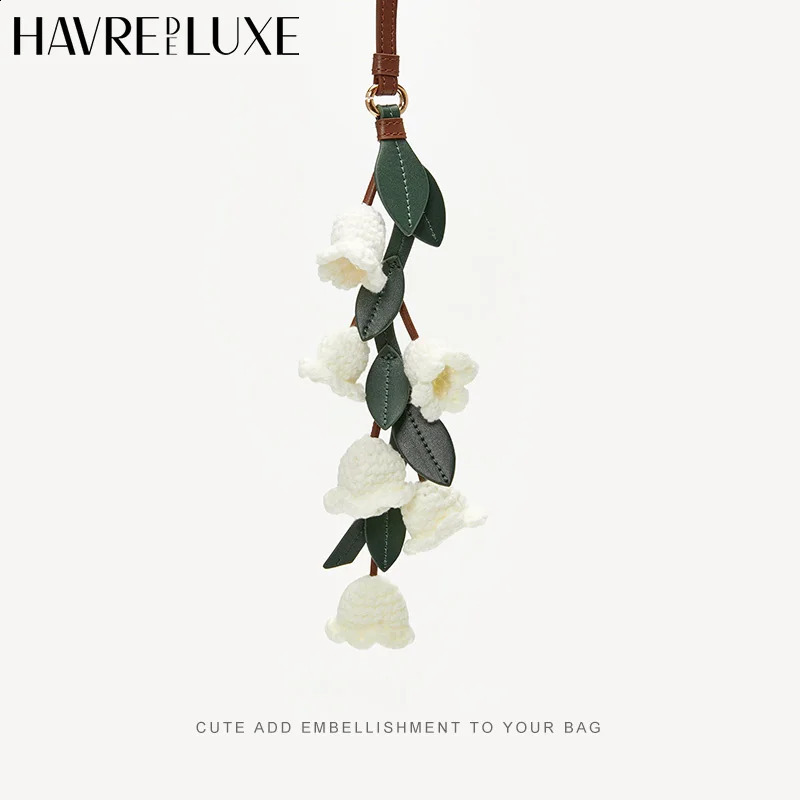 White lily of the valley bag charm handmade Cowhide woven flower pendant knitted high-end bag accessories 250811