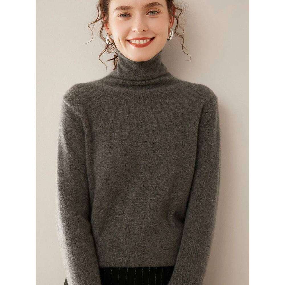 Autumn Winter Women's 100% Sweater Turtleneck Long Sleeve Pullover Base Cashmere Knitwear Soft Warm Comfy Clothing 250813