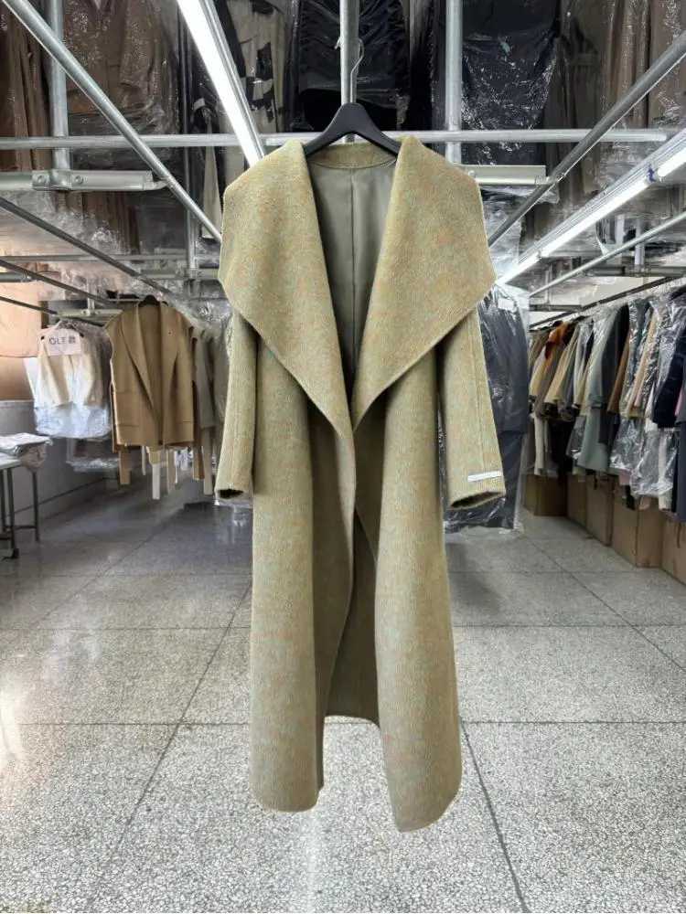 Large Lapel Woolen Jackets 2024 Autumn And Winter Korean Style Loose Lazy Lace-Up Womens Long Wool Coats Outerwear Z250813