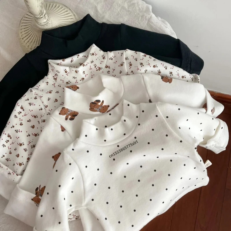 Spring Autumn Childrens soft LongSleeve Basic Shirts Baby Kids Clothes Girls Top Tees Print Turtleneck TShirt 250812