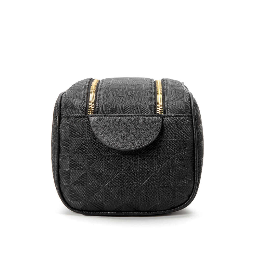 Lacel Urwebin Women's Geometric Textured Double - Zipper Toiletry Bag Large Capacity Portable Handle Makeup Organizer for Travel Daily Essentials