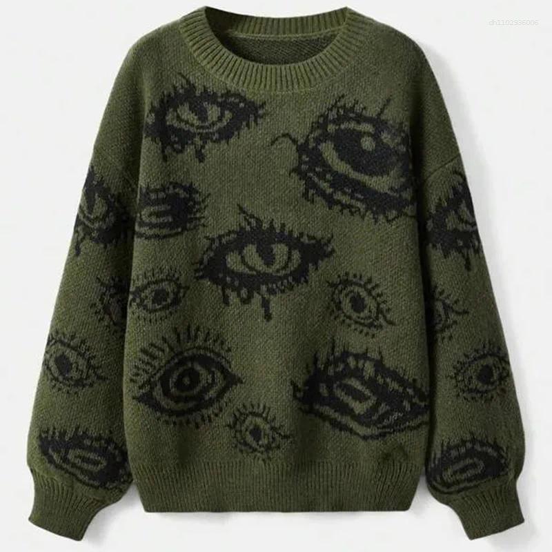 Men's Sweaters Y2K Eyes Crochet Knitted Mens Vintage Crew Neck Long Sleeve Knit Jumper Top Men Spring Autumn Casual Loose Sweater Male