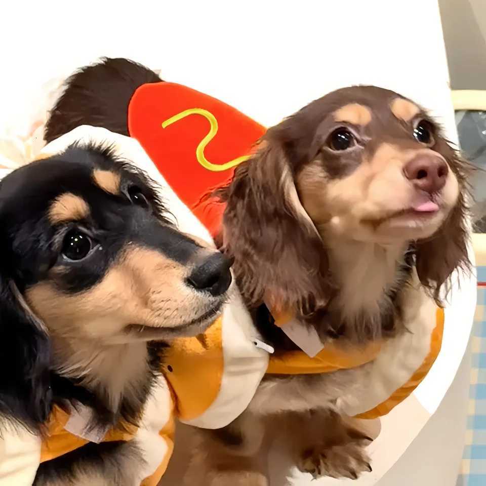 Funny Halloween Dog Costumes Large Small Dogs Cute Hot Dog Shape Adjustable Pet Clothes Pets Party Costume Suit Bulldog SuppliesXJ250813