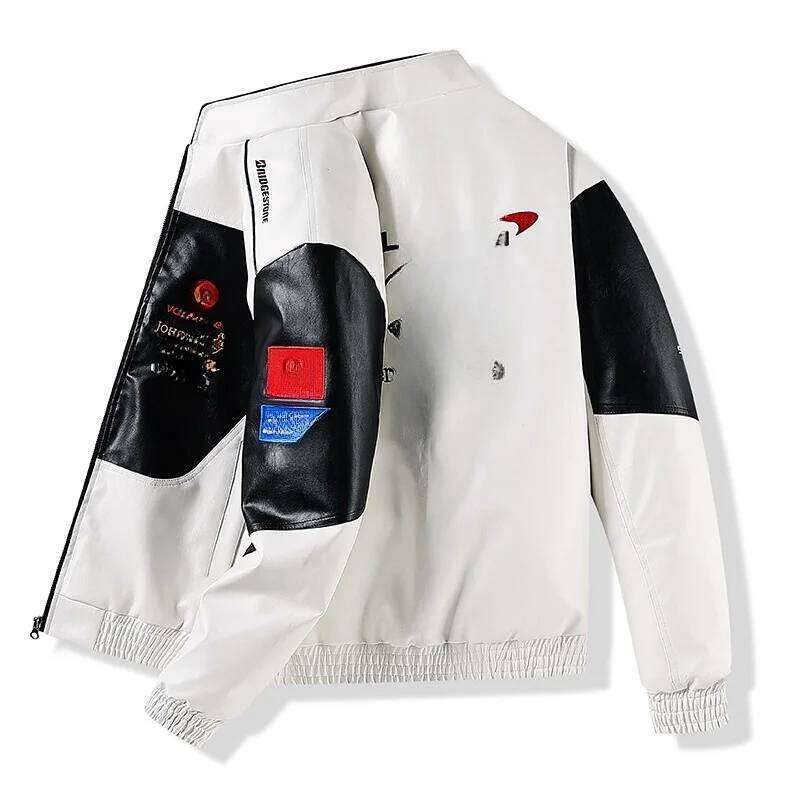 Racing Embroidered Thick Leather Pu Baseball Suit Couple Jacket Motorcycle Flight