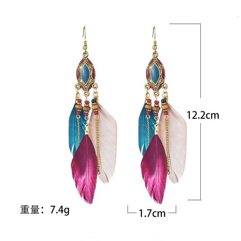 Bohemian Ethnic Feather Earrings For Women Long Tassel Beads Handmade Drop Dangle Earrings Girl Fashion Wedding Jewelry Gift Y250812