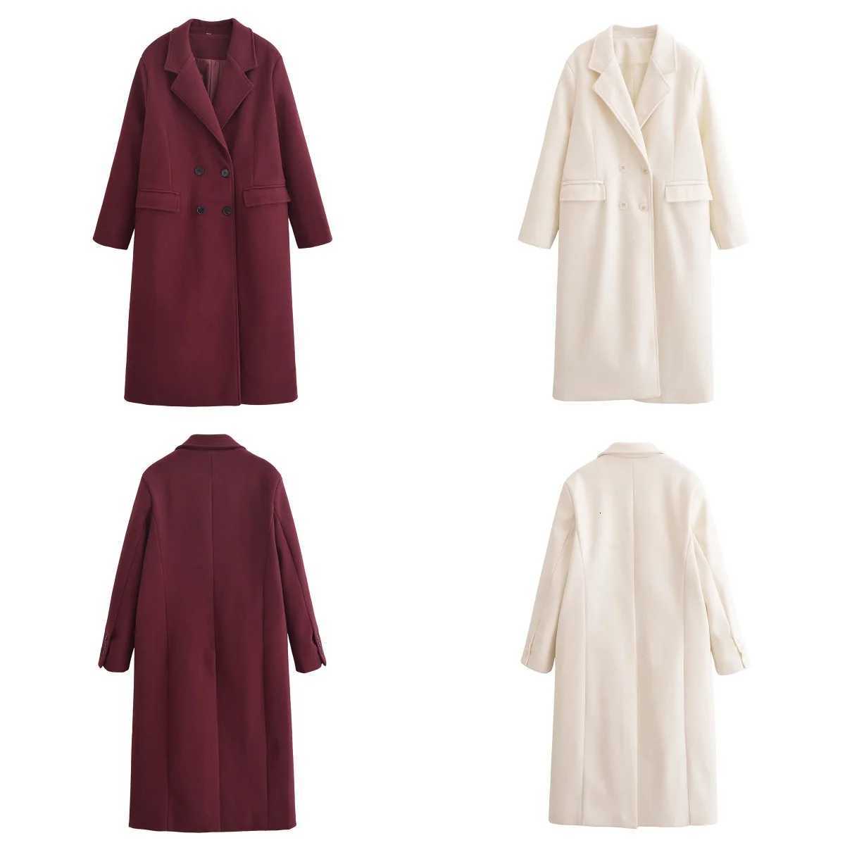 European and American Fashion Two-color Slim-fit Double-breasted Long-sleeved Woolen Jacket 2025 Spring New Product Z250813