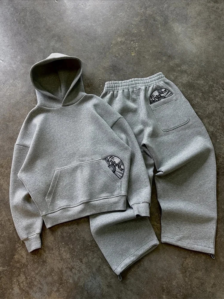 2025 Trendy High Street Retro Casual Streetwear Mens Sports Suit Y2K Harajuku Embroidered Hoodie men Hip-hop Loose Sweatpants 250811