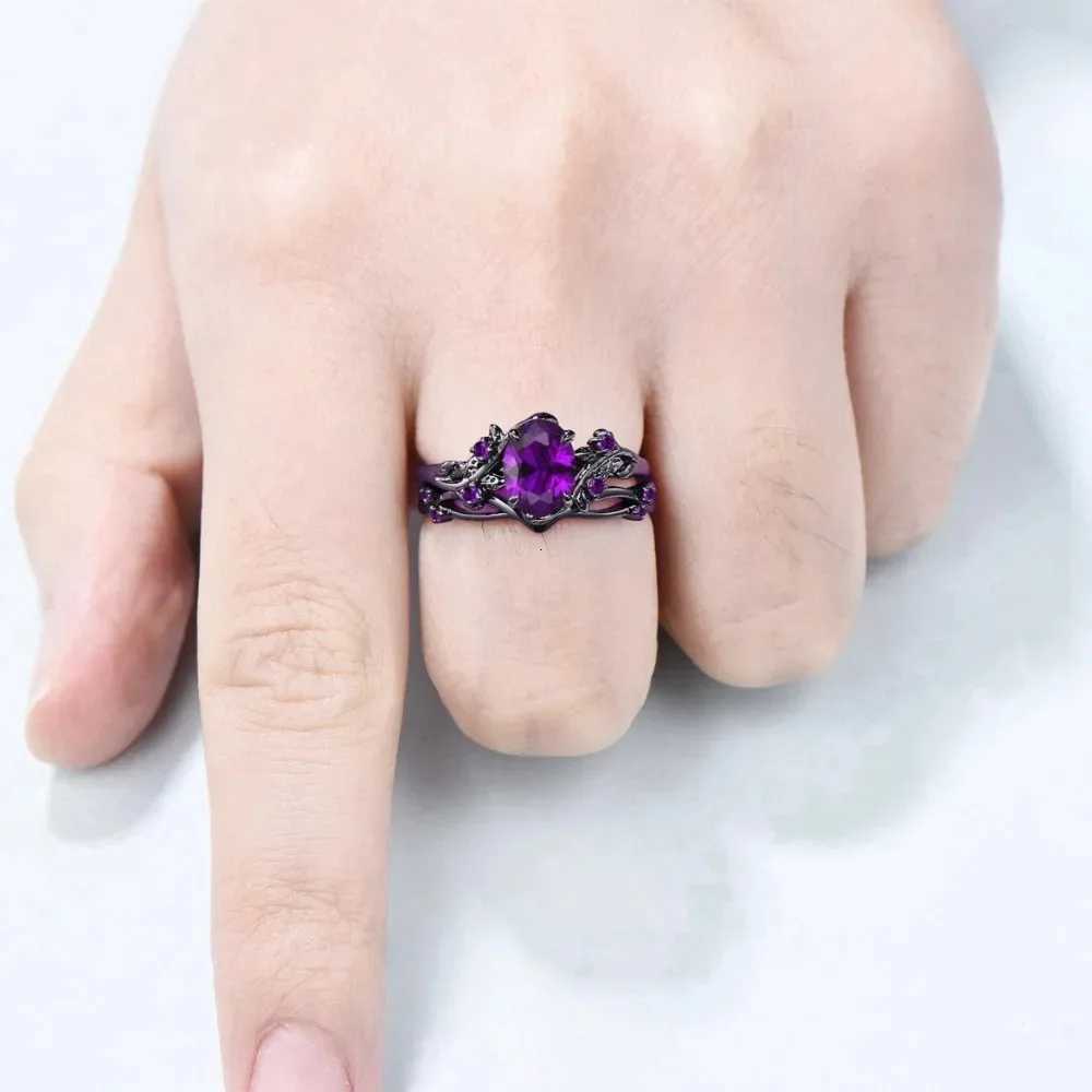 Charm Couple Rings Romantic Women Purple Rhinestones CZ Rings Set Trendy Men Stainless Steel Celtic Dragon Rings Wedding Jewelry W250812