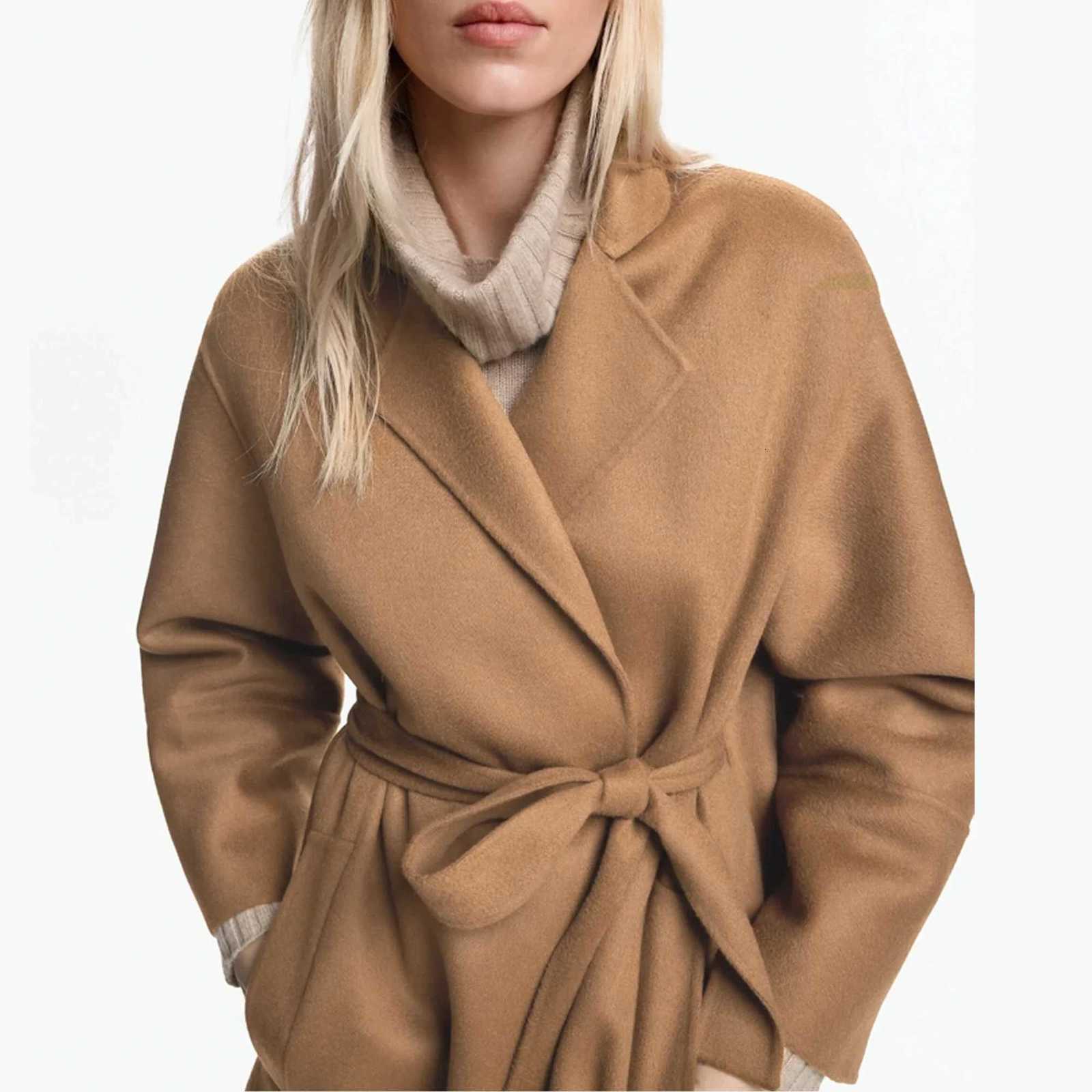 Womens Woolen Coats Vintage Belt Long Coats Casual Loose Solid Lapel Woolen Coat Female Winter Elegant Chic Street Outwear Z250813